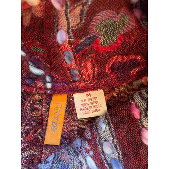 SAINU Wool Embroidered Boho Coat Jacket Burgundy Floral Paisley Size M - Picture 3 of 13